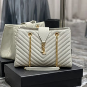 Boutique Quality || YSL Caviar Leather Large Tote Bag in White