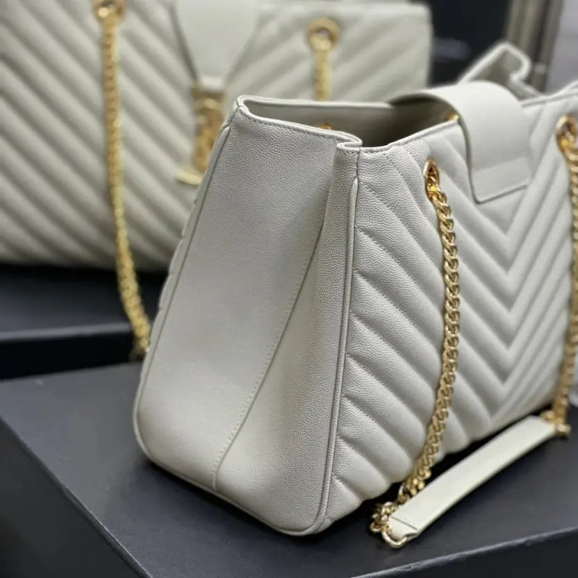Boutique Quality || YSL Caviar Leather Large Tote Bag in White