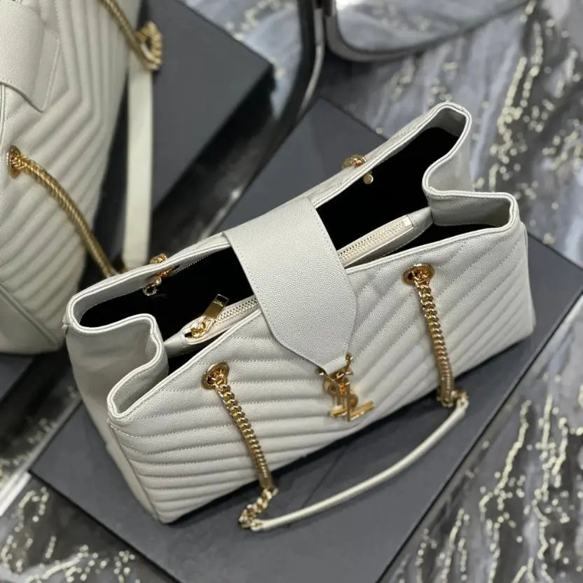 Boutique Quality || YSL Caviar Leather Large Tote Bag in White