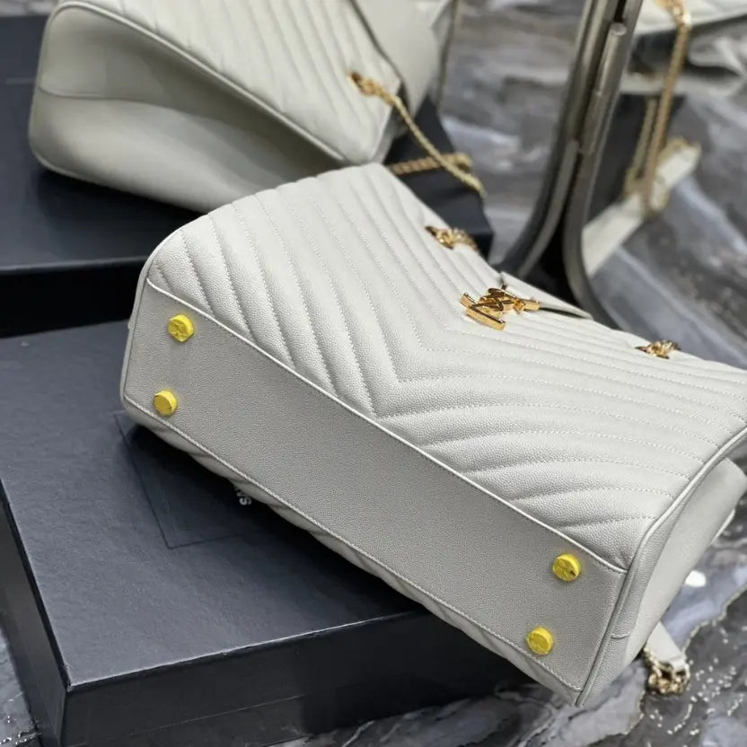 Boutique Quality || YSL Caviar Leather Large Tote Bag in White