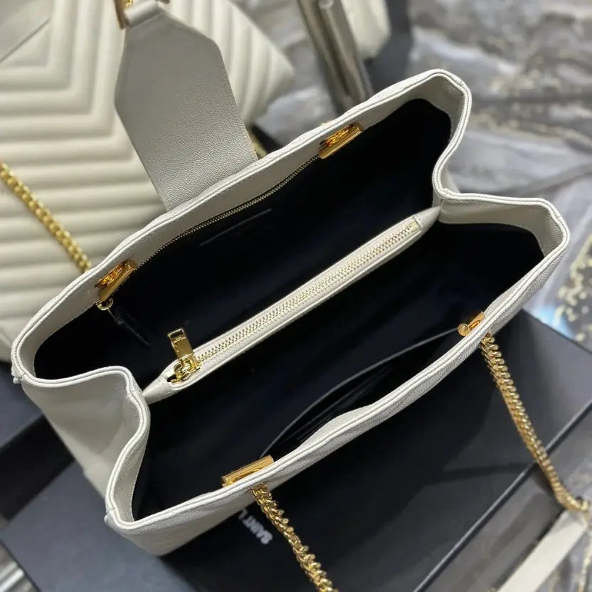 Boutique Quality || YSL Caviar Leather Large Tote Bag in White