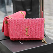 Boutique Quality || YSL Kate Raffia Chain Bag in Pink