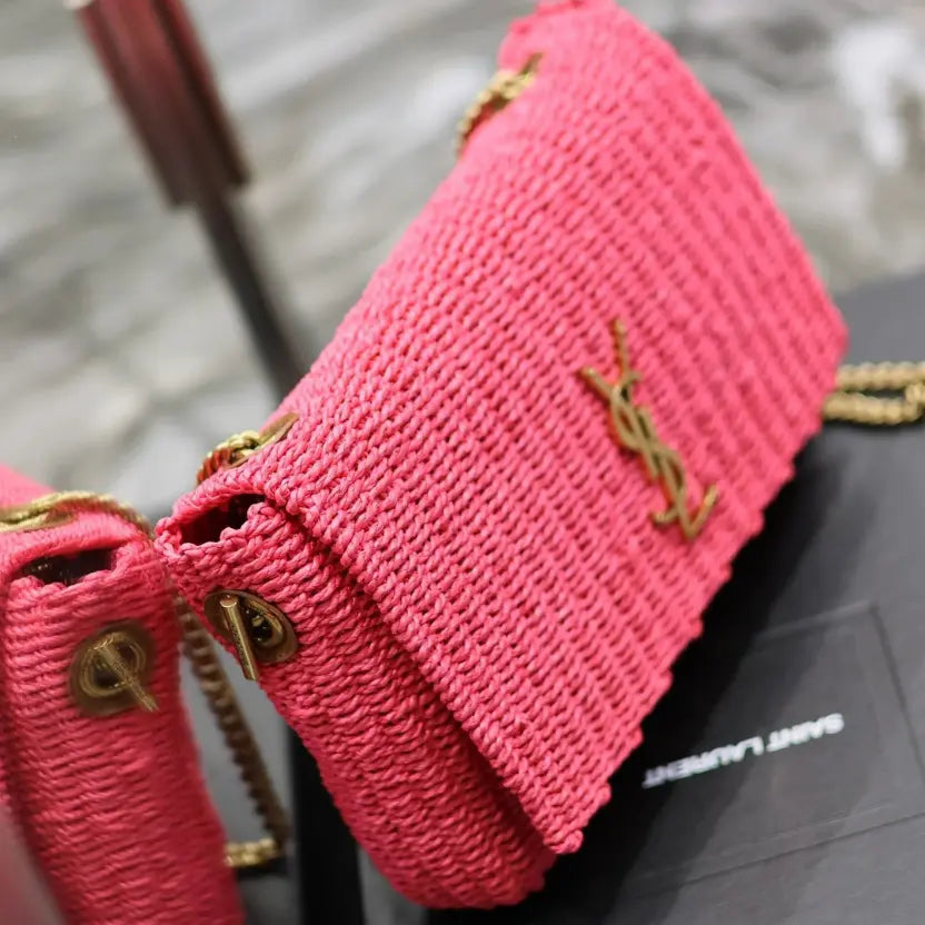 Boutique Quality || YSL Kate Raffia Chain Bag in Pink