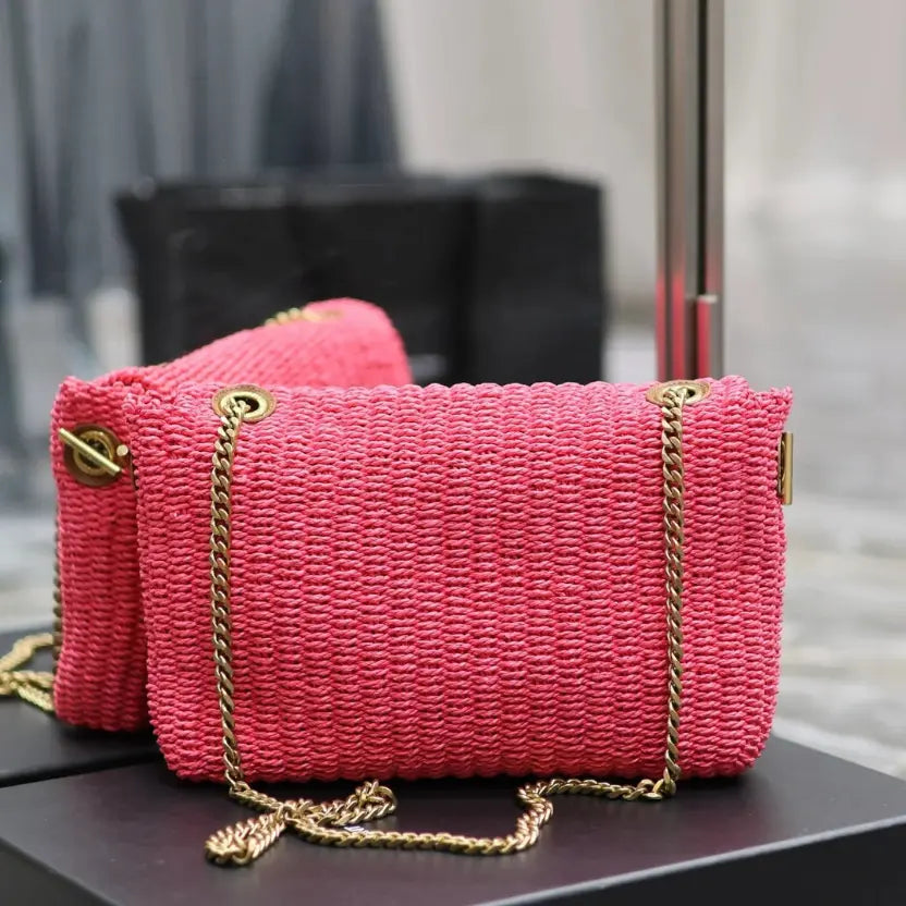 Boutique Quality || YSL Kate Raffia Chain Bag in Pink