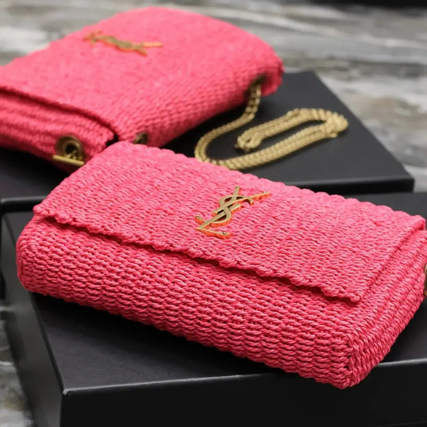 Boutique Quality || YSL Kate Raffia Chain Bag in Pink