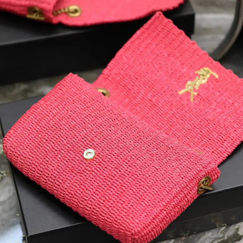 Boutique Quality || YSL Kate Raffia Chain Bag in Pink