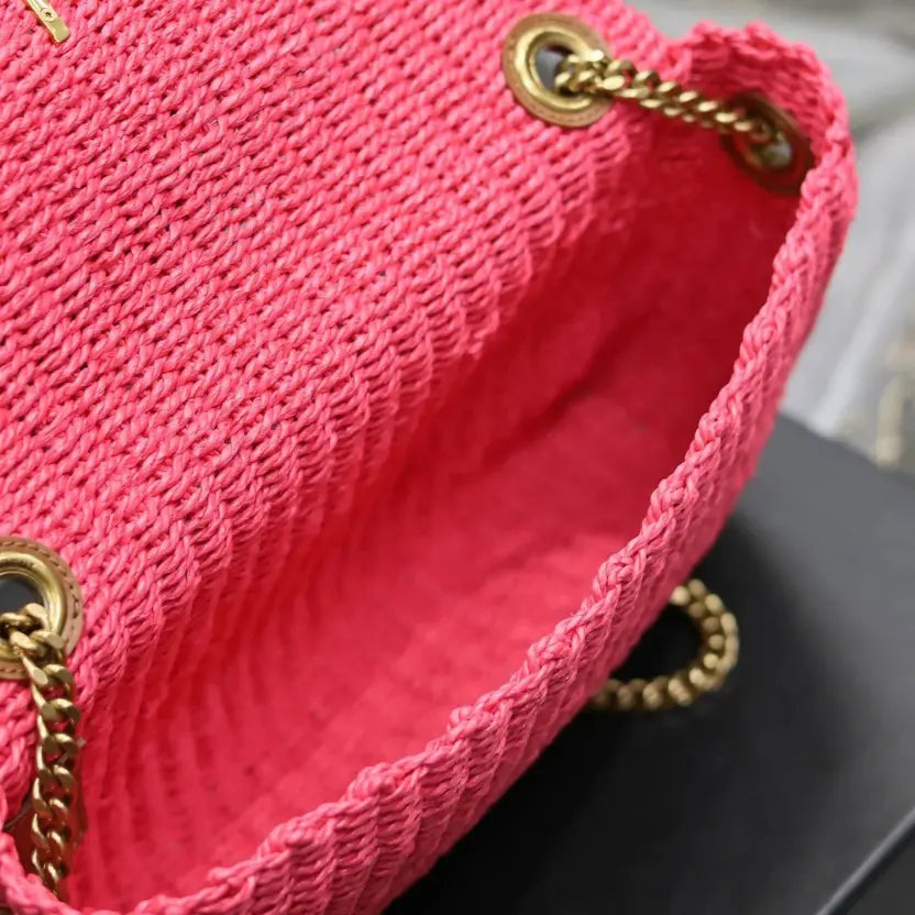 Boutique Quality || YSL Kate Raffia Chain Bag in Pink