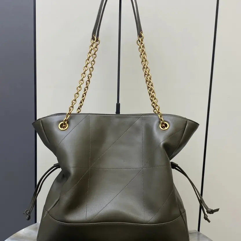 Boutique Quality || YSL Green Lambskin/Gold Leather Tote Bag