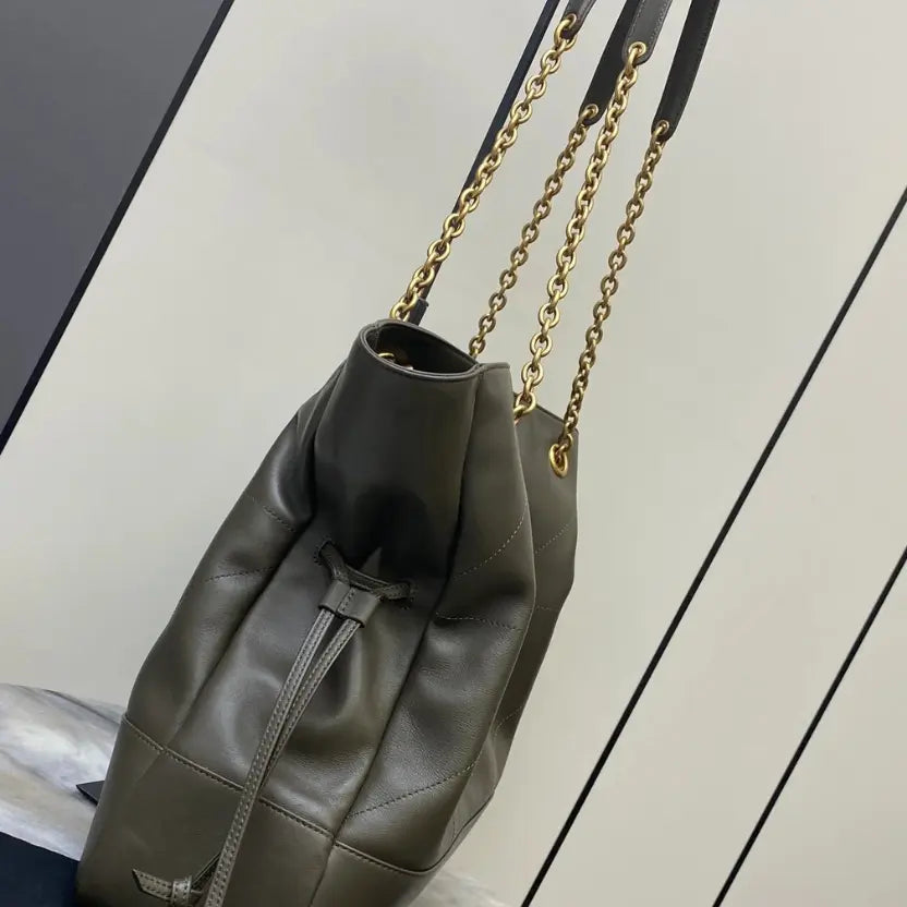 Boutique Quality || YSL Green Lambskin/Gold Leather Tote Bag