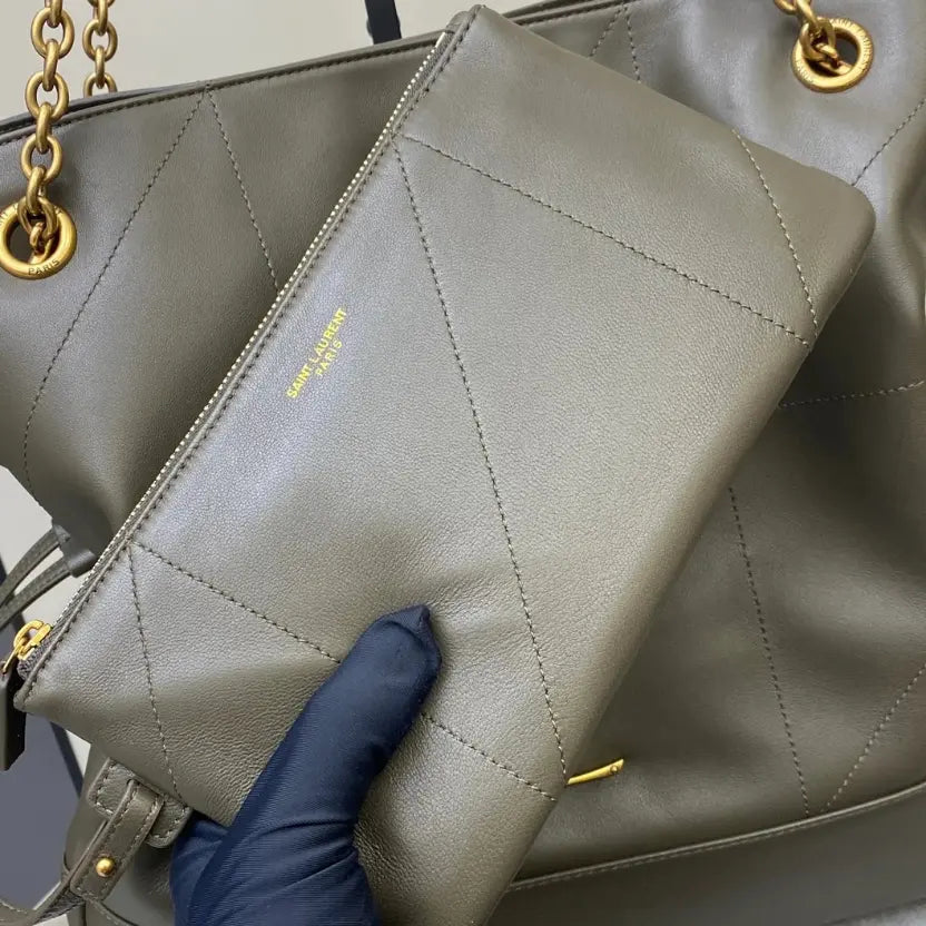 Boutique Quality || YSL Green Lambskin/Gold Leather Tote Bag