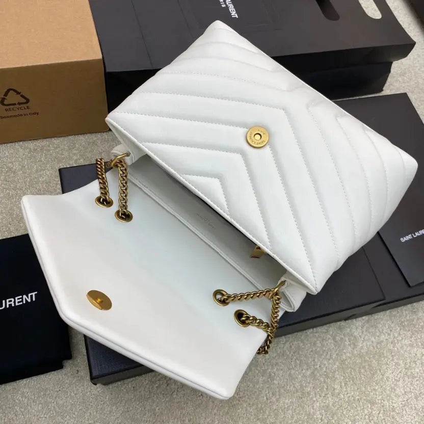 Boutique Quality || YSL Medium-Sized Long Envelope Crossbody Bag in White