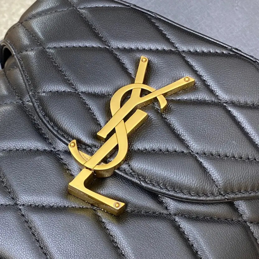 Boutique Quality || YSL Quilted Lambskin Leather Box Bag in Black and Gold