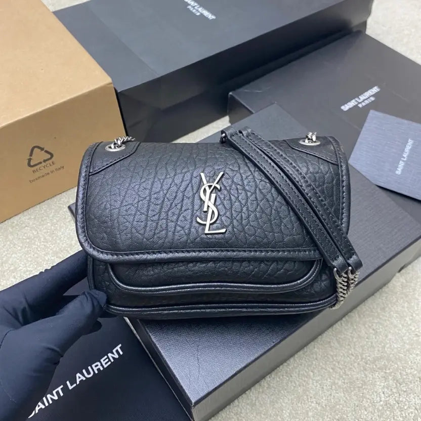 Boutique Quality || YSL Elephant Print Black/Silver Mini Size Crossbody Bag
