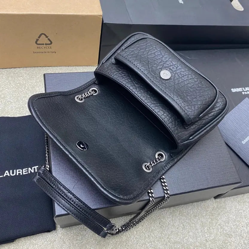 Boutique Quality || YSL Elephant Print Black/Silver Mini Size Crossbody Bag