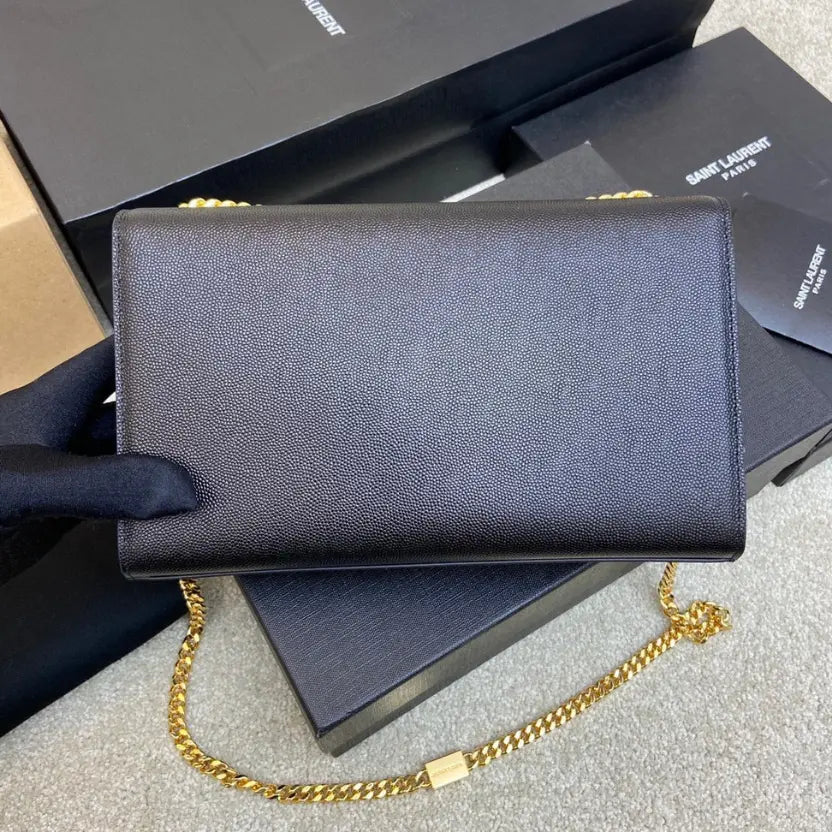 Boutique Quality || YSL Spherical Black/Gold Pattern Kate chain crossbody bag