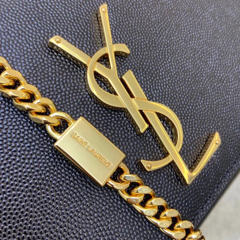 Boutique Quality || YSL Spherical Black/Gold Pattern Kate chain crossbody bag