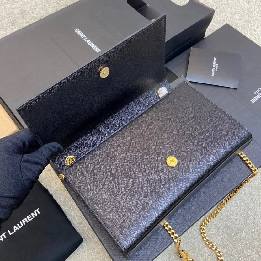 Boutique Quality || YSL Spherical Black/Gold Pattern Kate chain crossbody bag