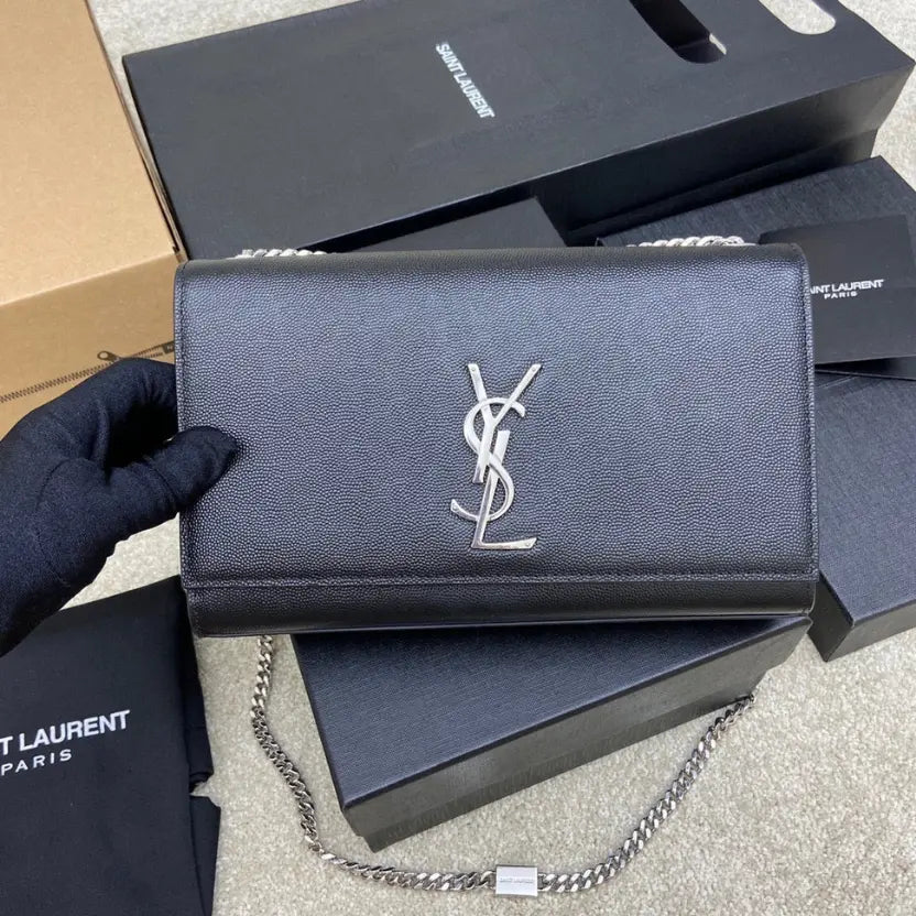 Boutique Quality || YSL Spherical Black/Silver Kate chain crossbody bag