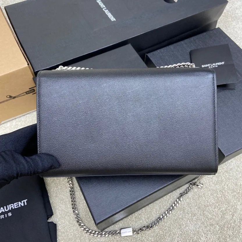 Boutique Quality || YSL Spherical Black/Silver Kate chain crossbody bag