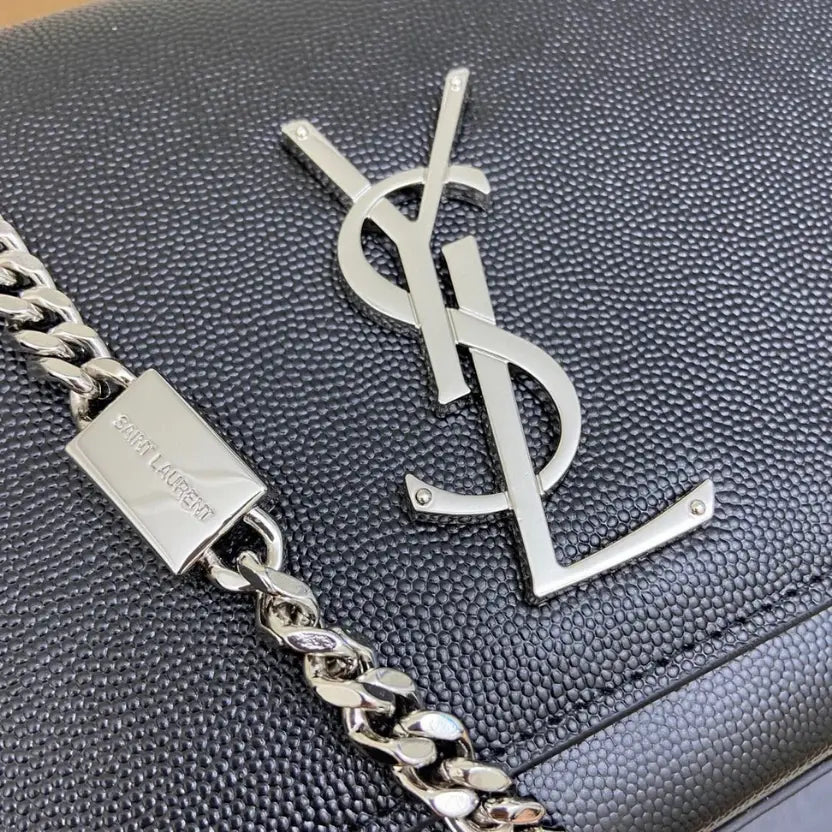 Boutique Quality || YSL Spherical Black/Silver Kate chain crossbody bag