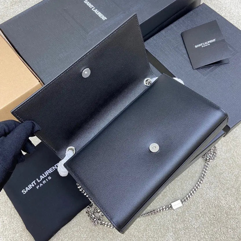 Boutique Quality || YSL Spherical Black/Silver Kate chain crossbody bag
