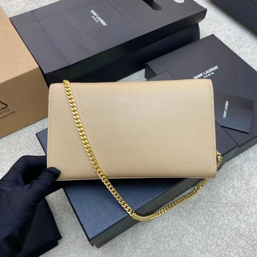 Boutique Quality || YSL Spherical Apricot/Gold Kate chain crossbody bag