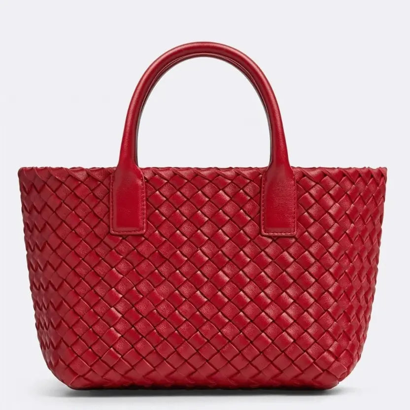 Boutique Quality || Bottega Veneta Cabat Mini Bag In Red Intrecciato Lambskin