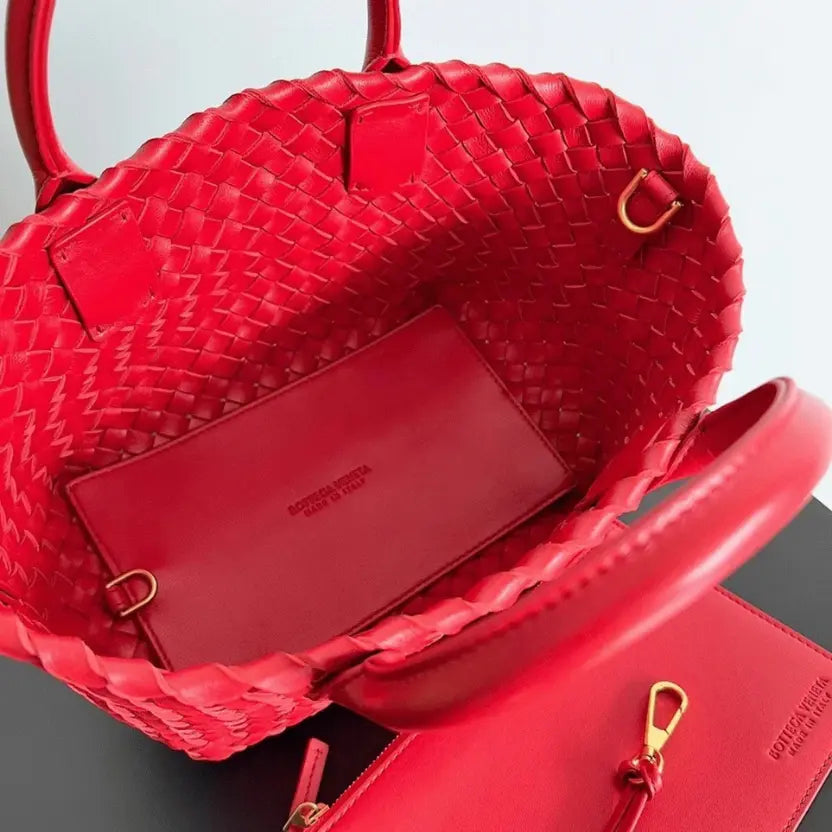 Boutique Quality || Bottega Veneta Cabat Mini Bag In Red Intrecciato Lambskin