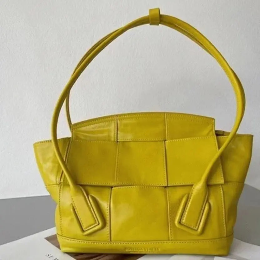 Boutique Quality || Bottega Veneta Arco Small Bag In Yellow Intrecciato Leather