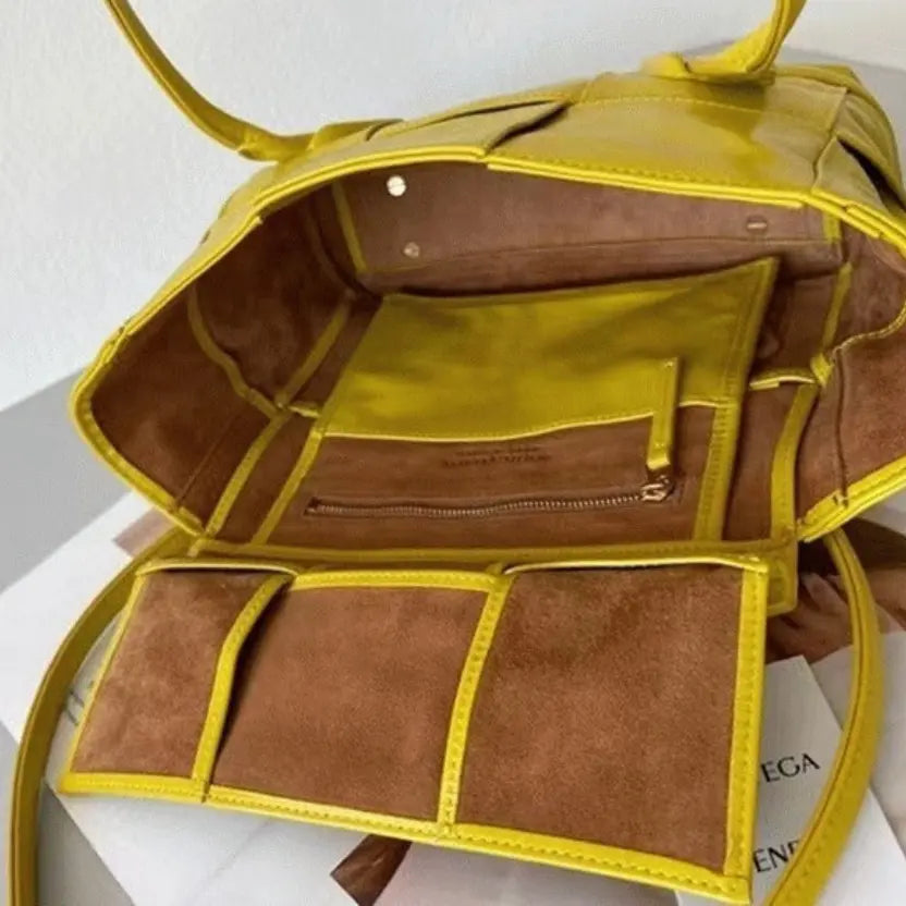 Boutique Quality || Bottega Veneta Arco Small Bag In Yellow Intrecciato Leather