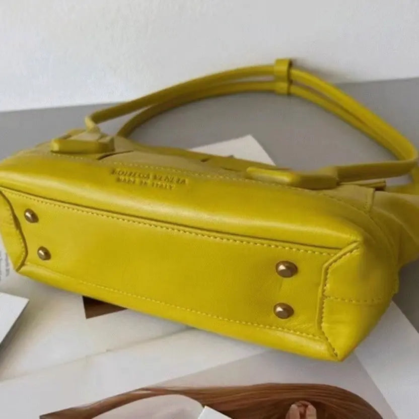 Boutique Quality || Bottega Veneta Arco Small Bag In Yellow Intrecciato Leather