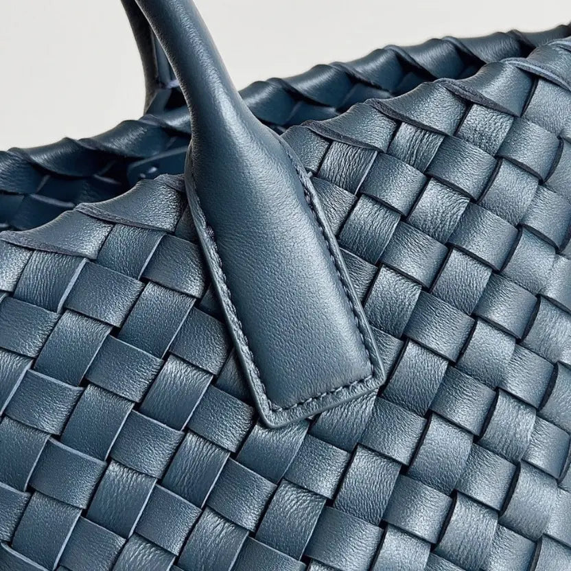 Boutique Quality || Bottega Veneta Cabat Mini Bag In Navy Blue Intrecciato Lambskin
