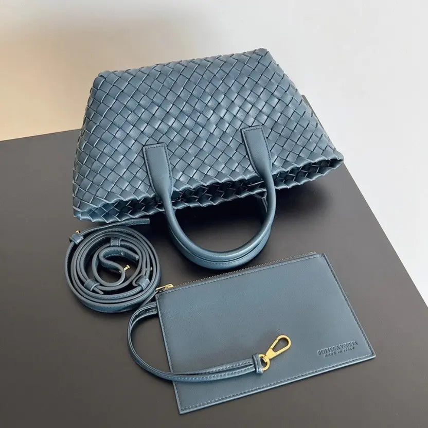 Boutique Quality || Bottega Veneta Cabat Mini Bag In Navy Blue Intrecciato Lambskin