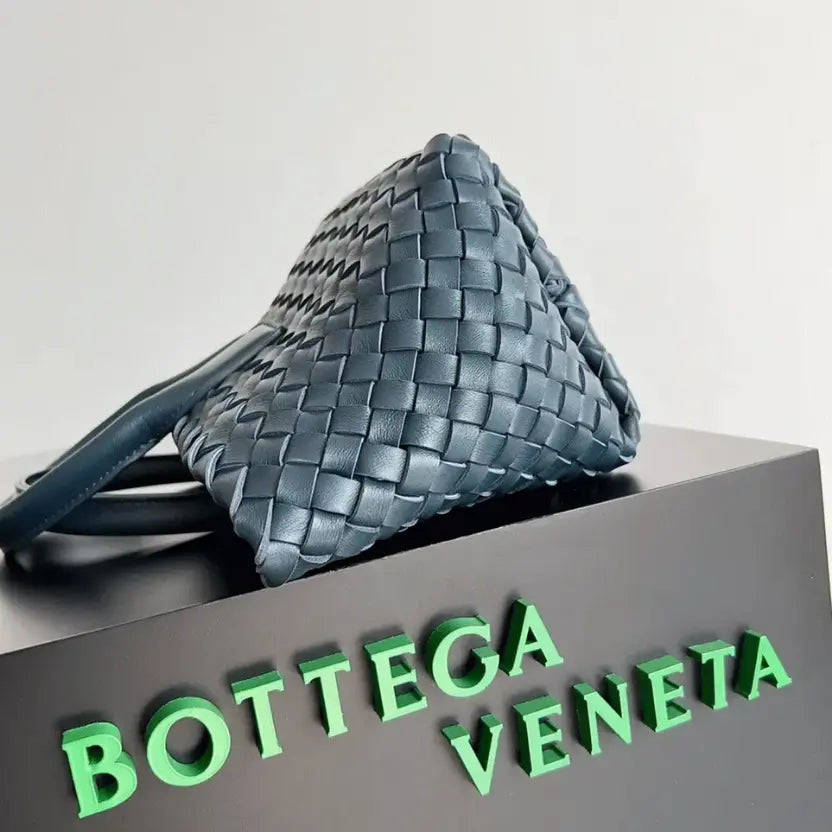 Boutique Quality || Bottega Veneta Cabat Mini Bag In Navy Blue Intrecciato Lambskin