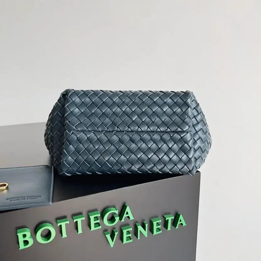 Boutique Quality || Bottega Veneta Cabat Mini Bag In Navy Blue Intrecciato Lambskin