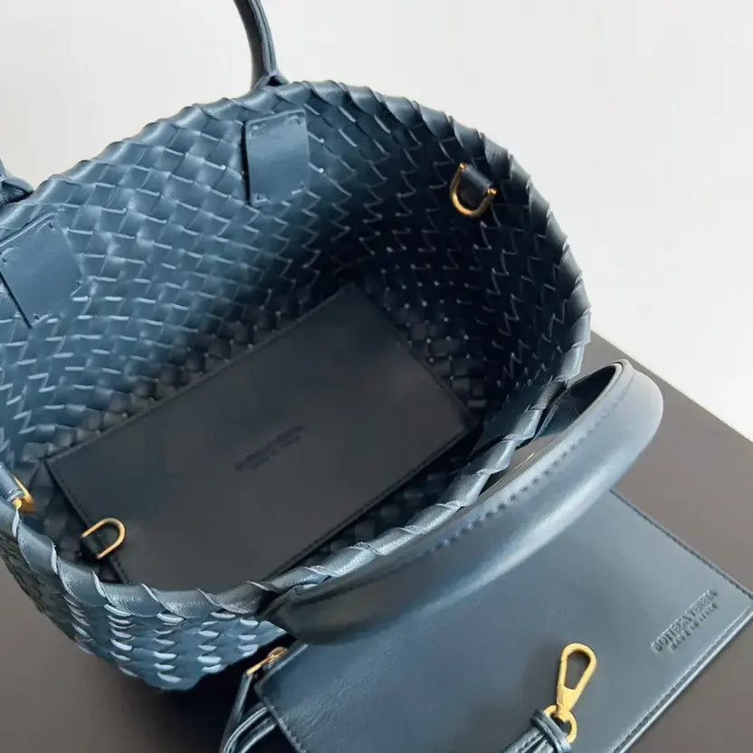Boutique Quality || Bottega Veneta Cabat Mini Bag In Navy Blue Intrecciato Lambskin