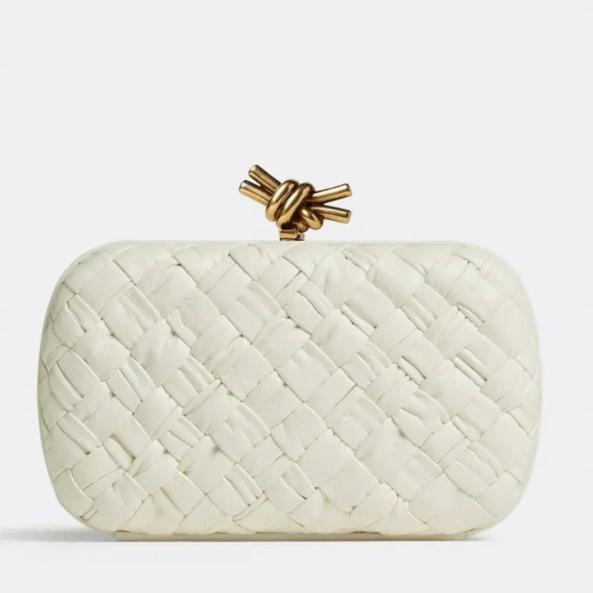Boutique Quality || Bottega Veneta Knot Minaudiere Clutch White Foulard
