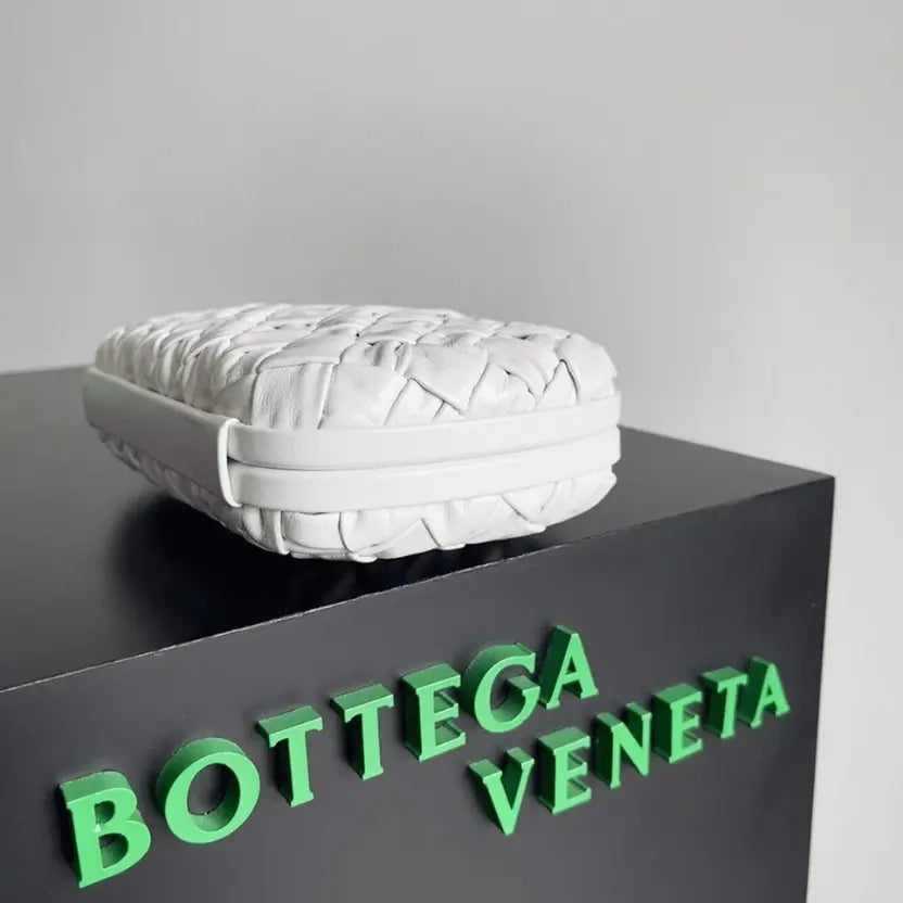 Boutique Quality || Bottega Veneta Knot Minaudiere Clutch White Foulard