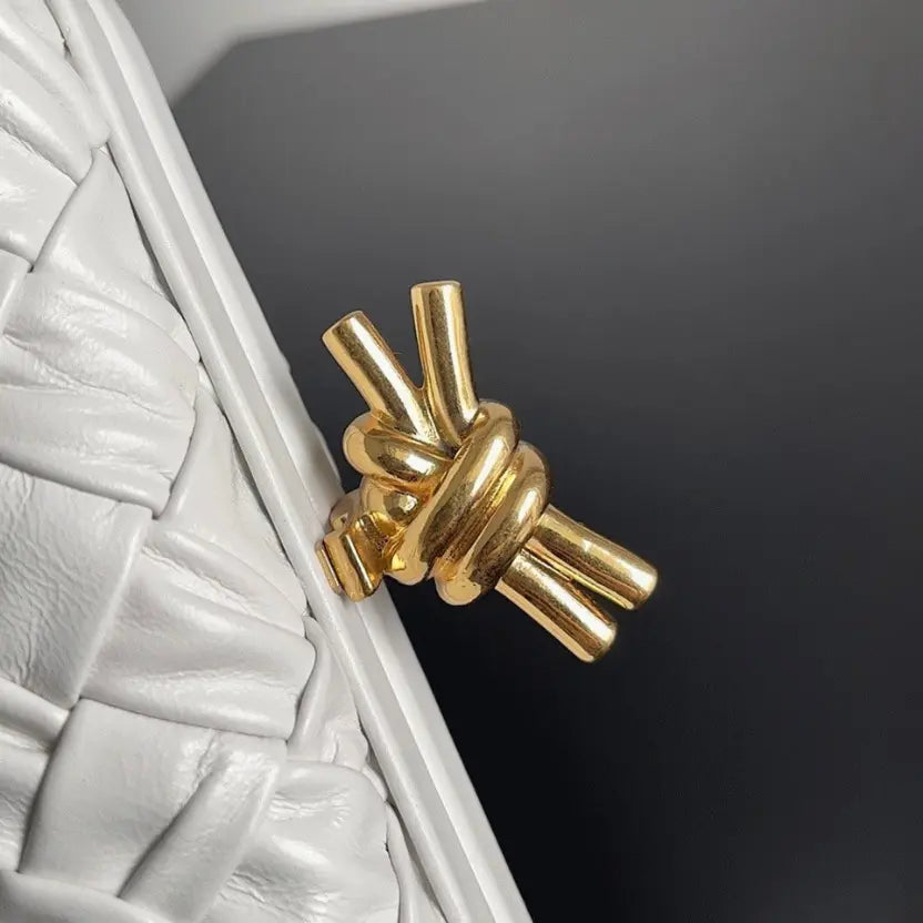 Boutique Quality || Bottega Veneta Knot Minaudiere Clutch White Foulard
