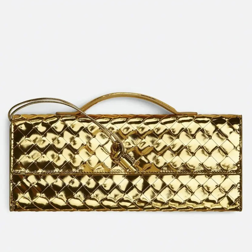 Boutique Quality || Bottega Veneta Andiamo Clutch with Handle Gold
