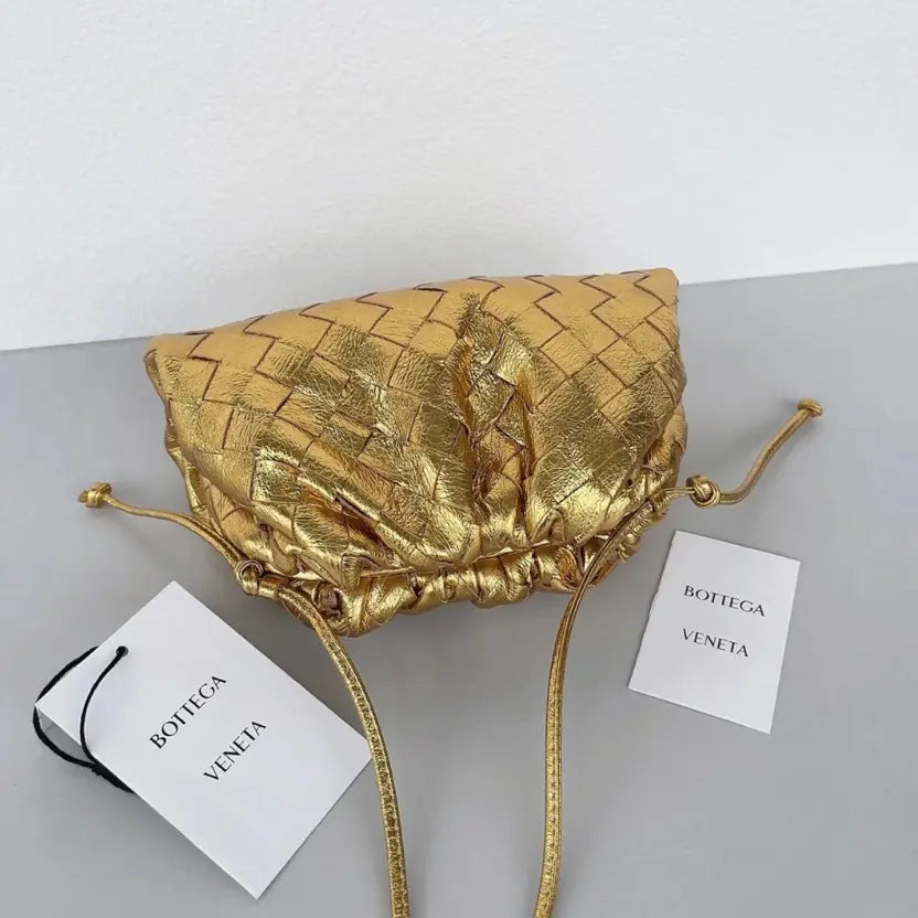 Boutique Quality || Bottega Veneta Mini Pouch with Strap Gold