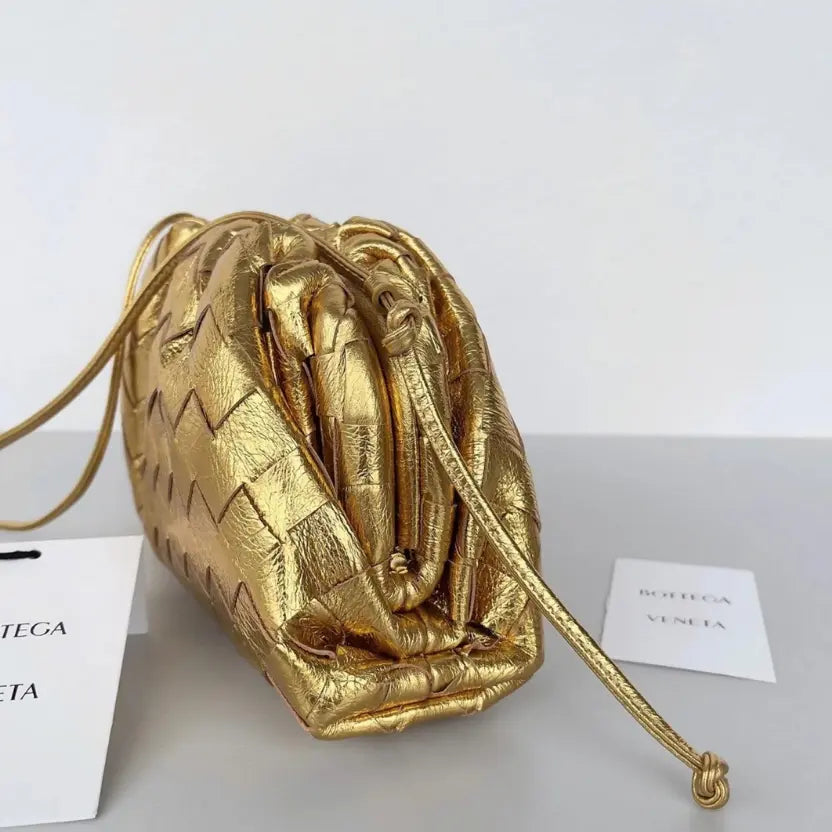 Boutique Quality || Bottega Veneta Mini Pouch with Strap Gold