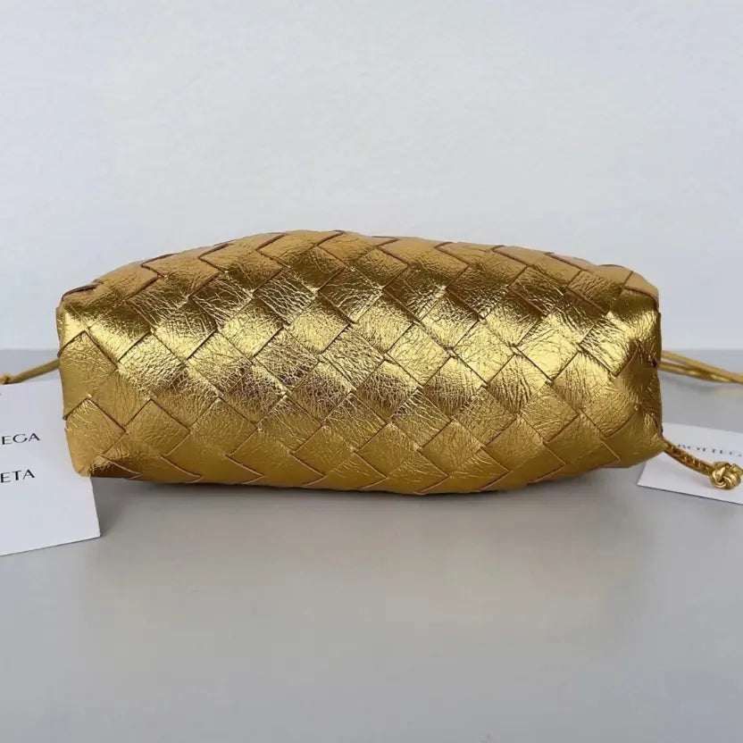 Boutique Quality || Bottega Veneta Mini Pouch with Strap Gold