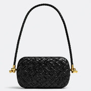 Boutique Quality || Bottega Veneta Knot Minaudiere On Strap Black Foulard Intreccio Leather