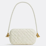 Boutique Quality || Bottega Veneta Knot Minaudiere On Strap White Foulard Intreccio Leather