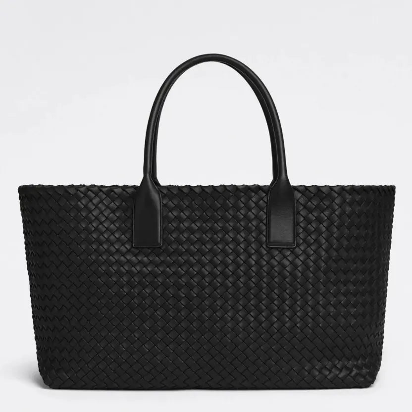 Boutique Quality || Bottega Veneta Cabat Medium Bag In Black Intrecciato Lambskin