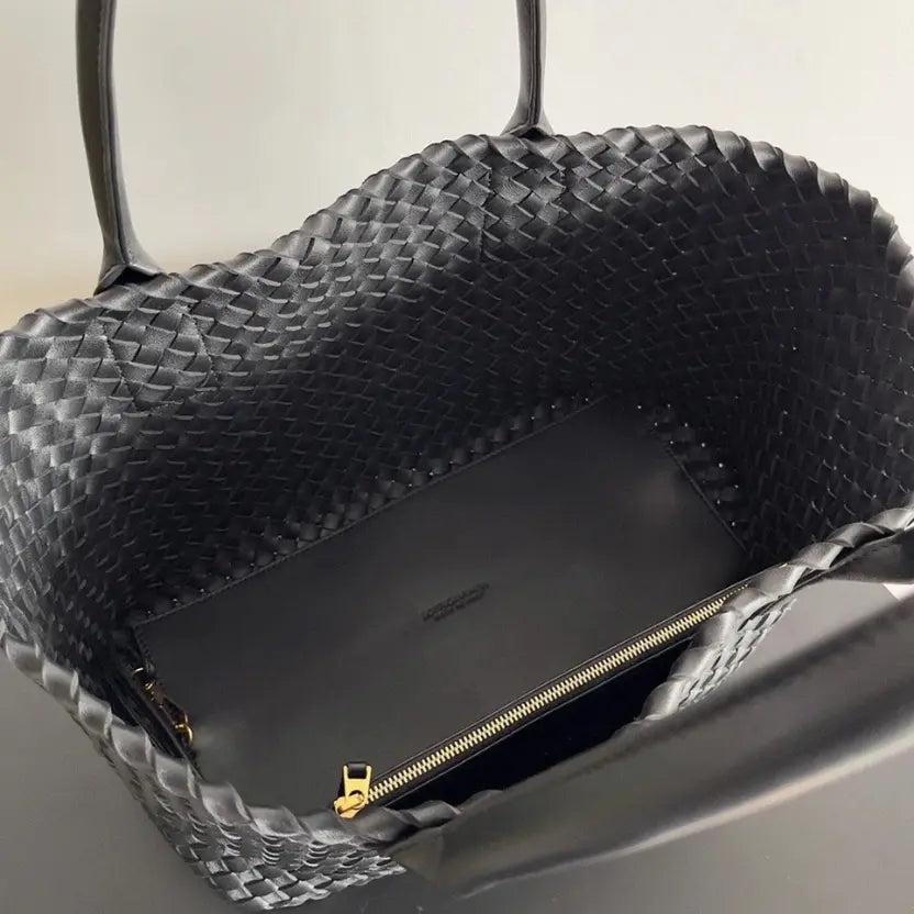 Boutique Quality || Bottega Veneta Cabat Medium Bag In Black Intrecciato Lambskin