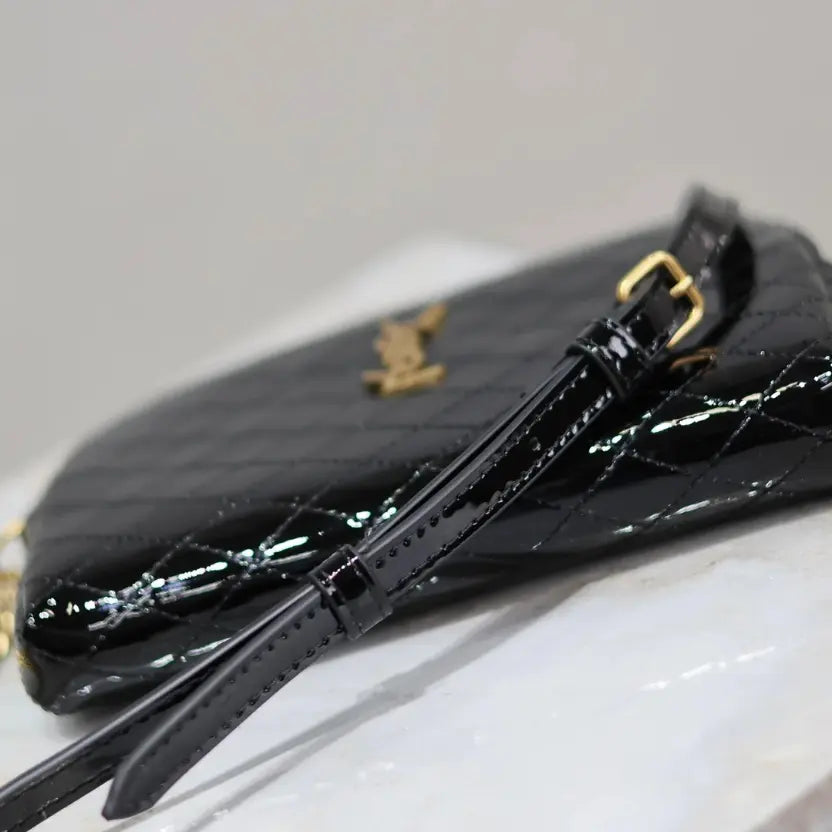 Boutique Quality || YSL Black Patent Leather with Gold Hardware GABY Chain Bag