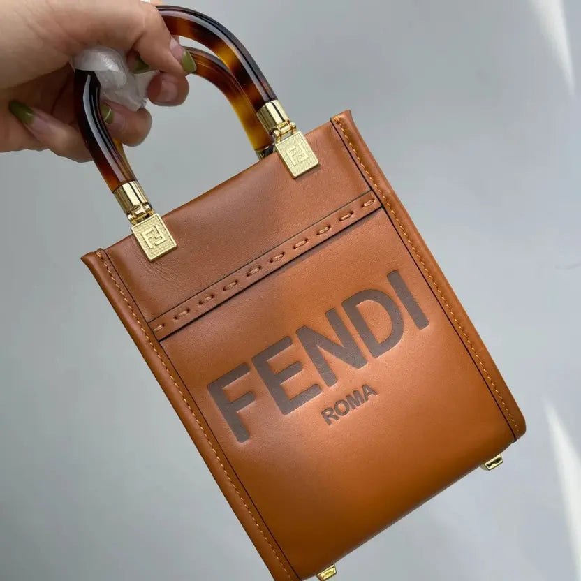 Boutique Quality || Fendi Sun Shine Mini Tortoiseshell Handbag in Brown