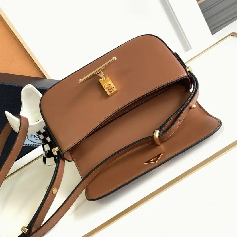 Boutique Quality || Prada Shoulder Bag Knockoff in Cognac Smooth Calfskin